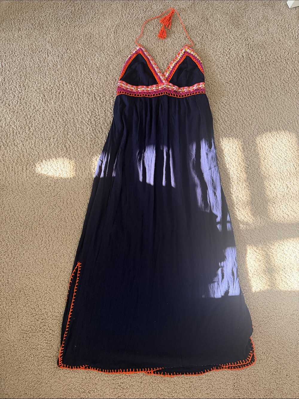 Indigo Rein Navy Maxi Dress with Orange Trim